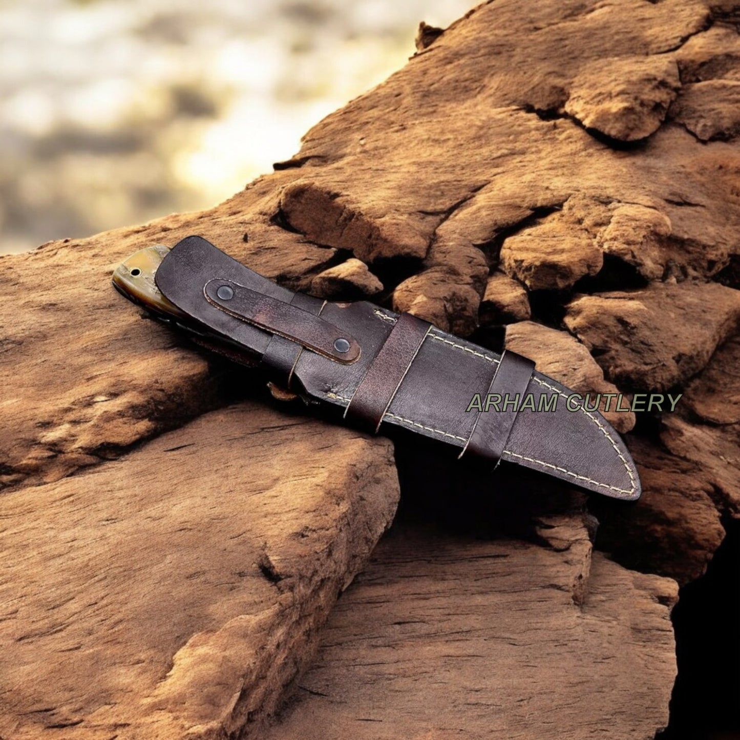 Handmade ATS 34 Custom Sheep Horn Sub Hilt Camping Hunting Knife