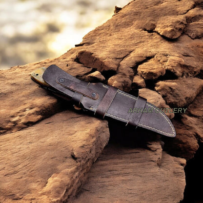 Handmade ATS 34 Custom Sheep Horn Sub Hilt Camping Hunting Knife