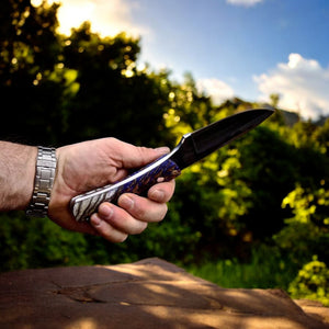 Handmade Fixed Blade Knife With Pine Cone Resin And Leather Sheath