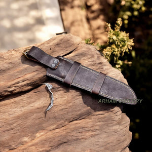 Handmade Damascus Steel Hunting Knife With Leather Sheath