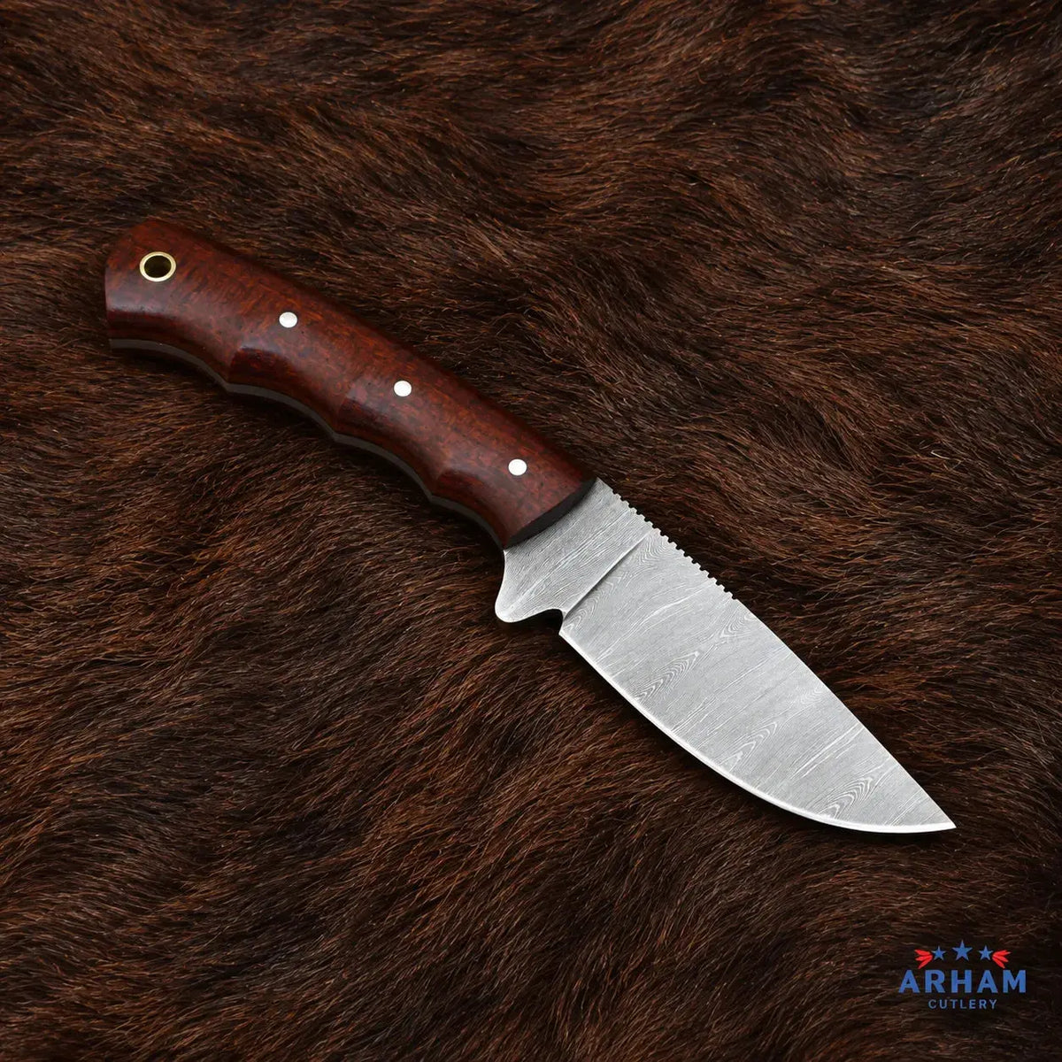 Scarlet Archcrest™ Damascus Hunting Knife – Red Micarta Handle Arham Cutlery