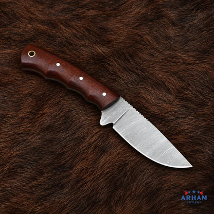 Scarlet Archcrest™ Damascus Hunting Knife – Red Micarta Handle Arham Cutlery