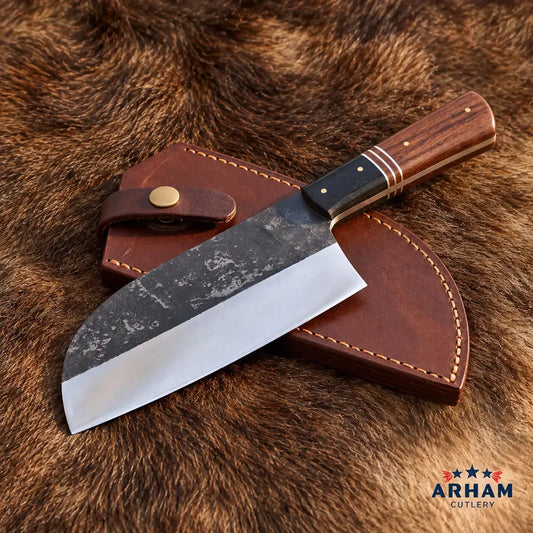 Ironrose Serbian Cleaver Knife – 440C Steel & Rosewood Arham Cutlery