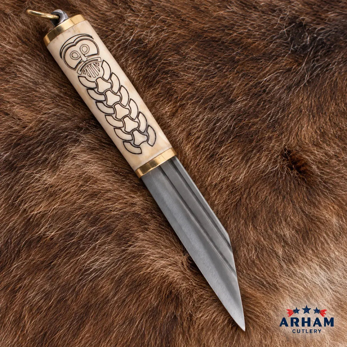 Norse Serpent Viking Seax Knife – Carbon Steel & Etched Bone Handle Arham Cutlery
