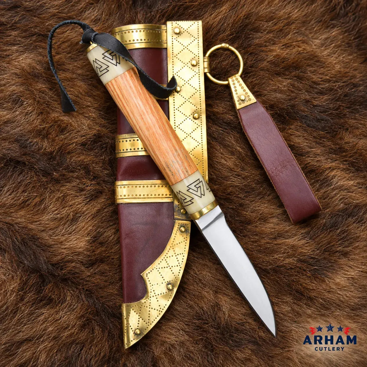 Birka Valknut Small Viking Knife – Carbon Steel Wood & Bone Handle Arham Cutlery