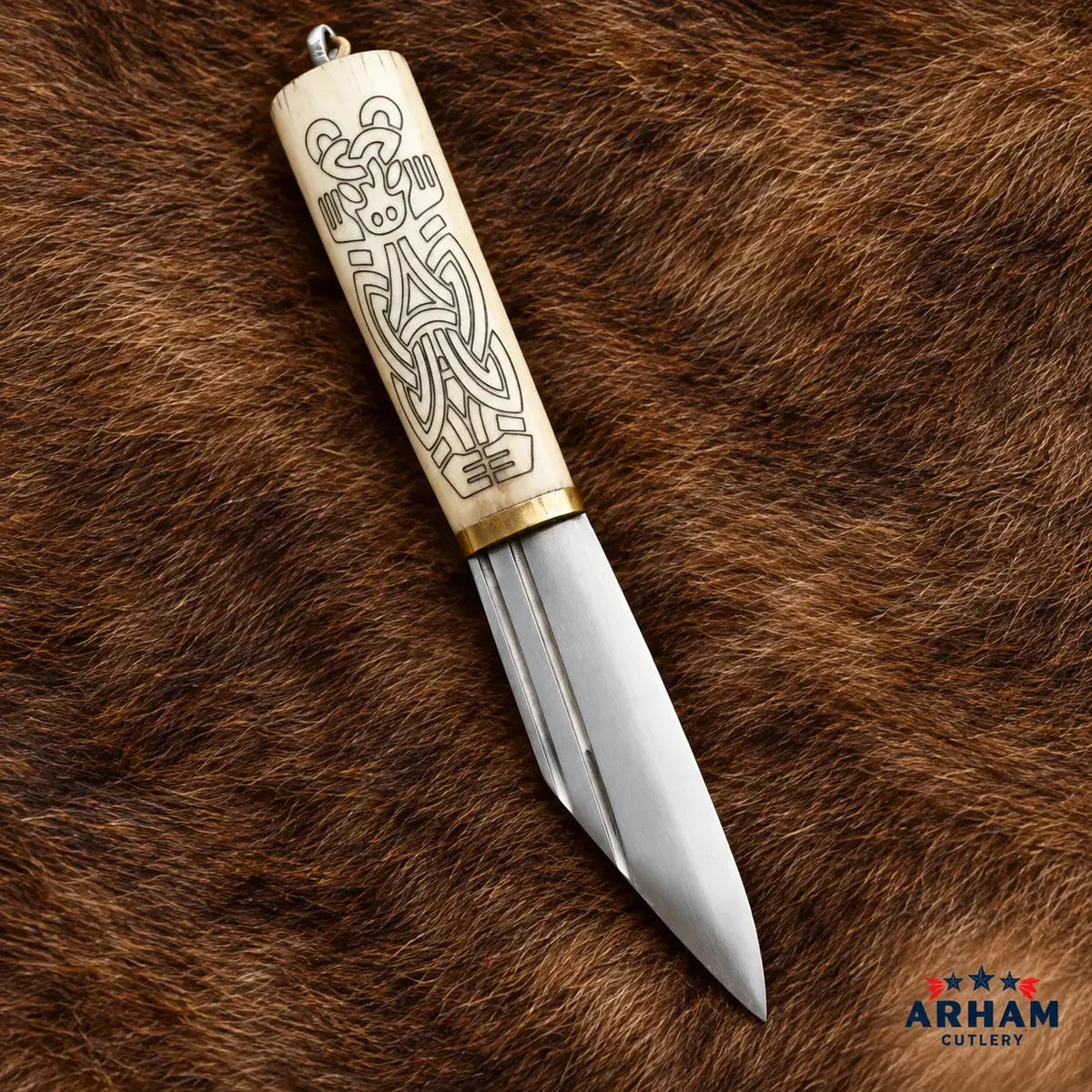 Borre Serpent Viking Seax Knife – Carbon Steel & Carved Bone Handle Arham Cutlery