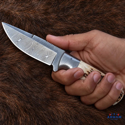 Stagcrest Ridge Damascus Hunting Knife – Stag Handle Arham Cutlery