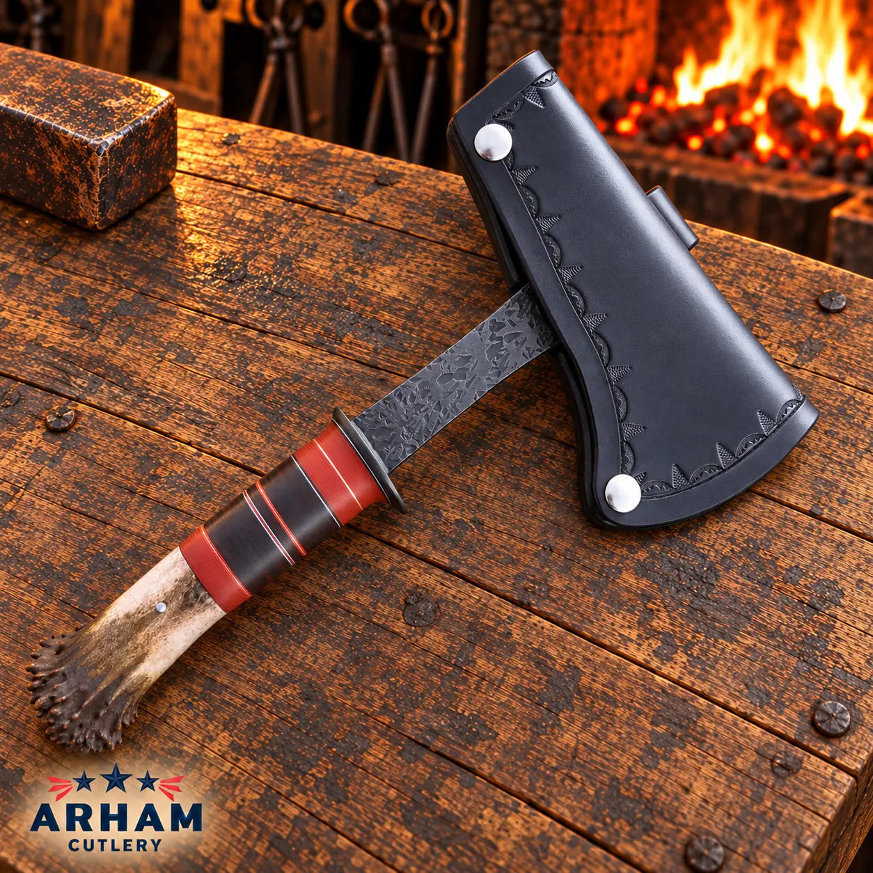 Stagspike Frontier O1 Steel Spike Hawk – Crown Stag Handle Arham Cutlery