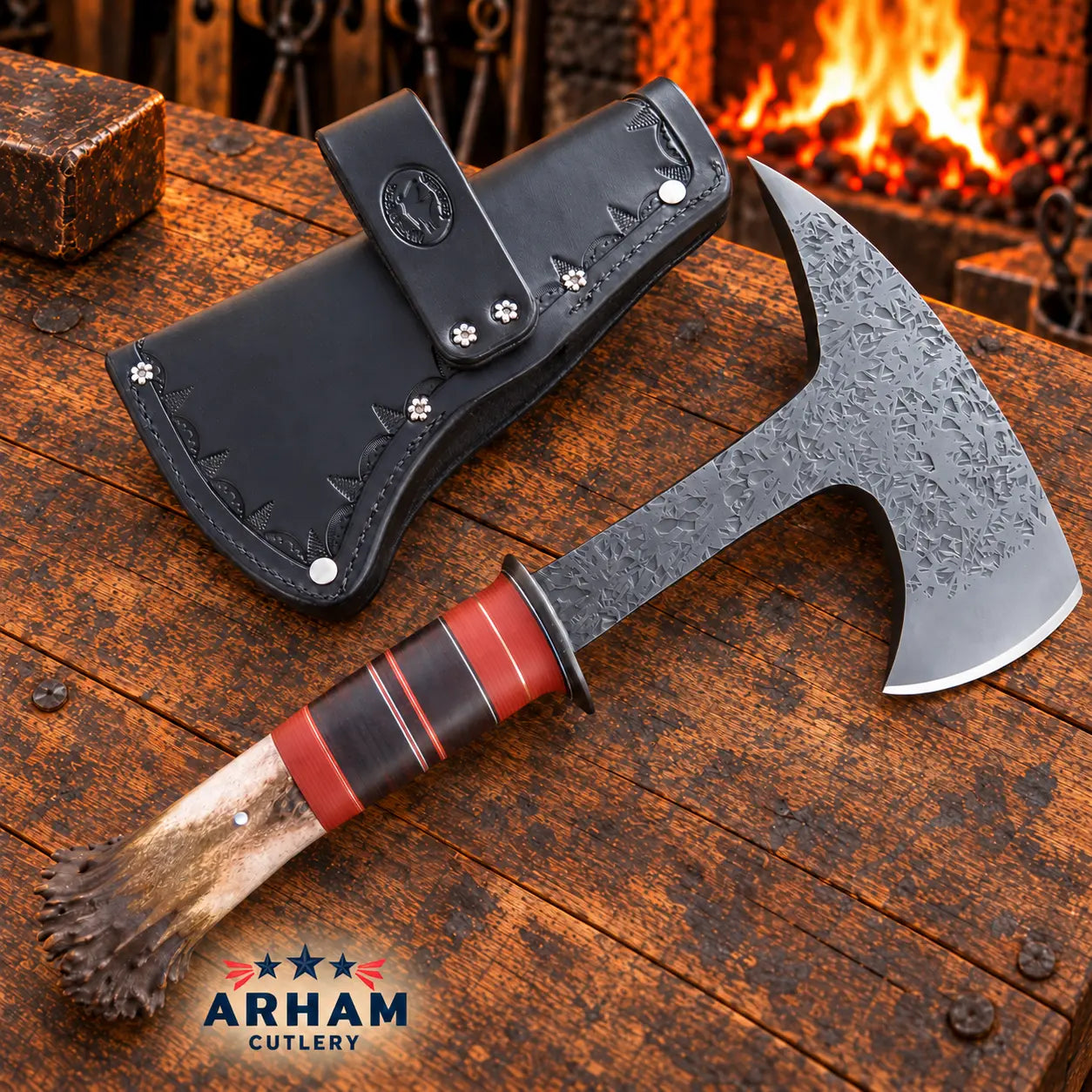 Stagspike Frontier O1 Steel Spike Hawk – Crown Stag Handle Arham Cutlery