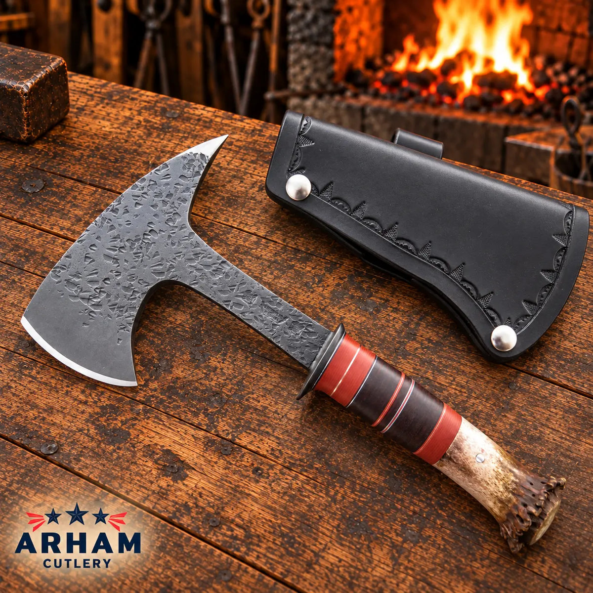 Stagspike Frontier O1 Steel Spike Hawk – Crown Stag Handle Arham Cutlery