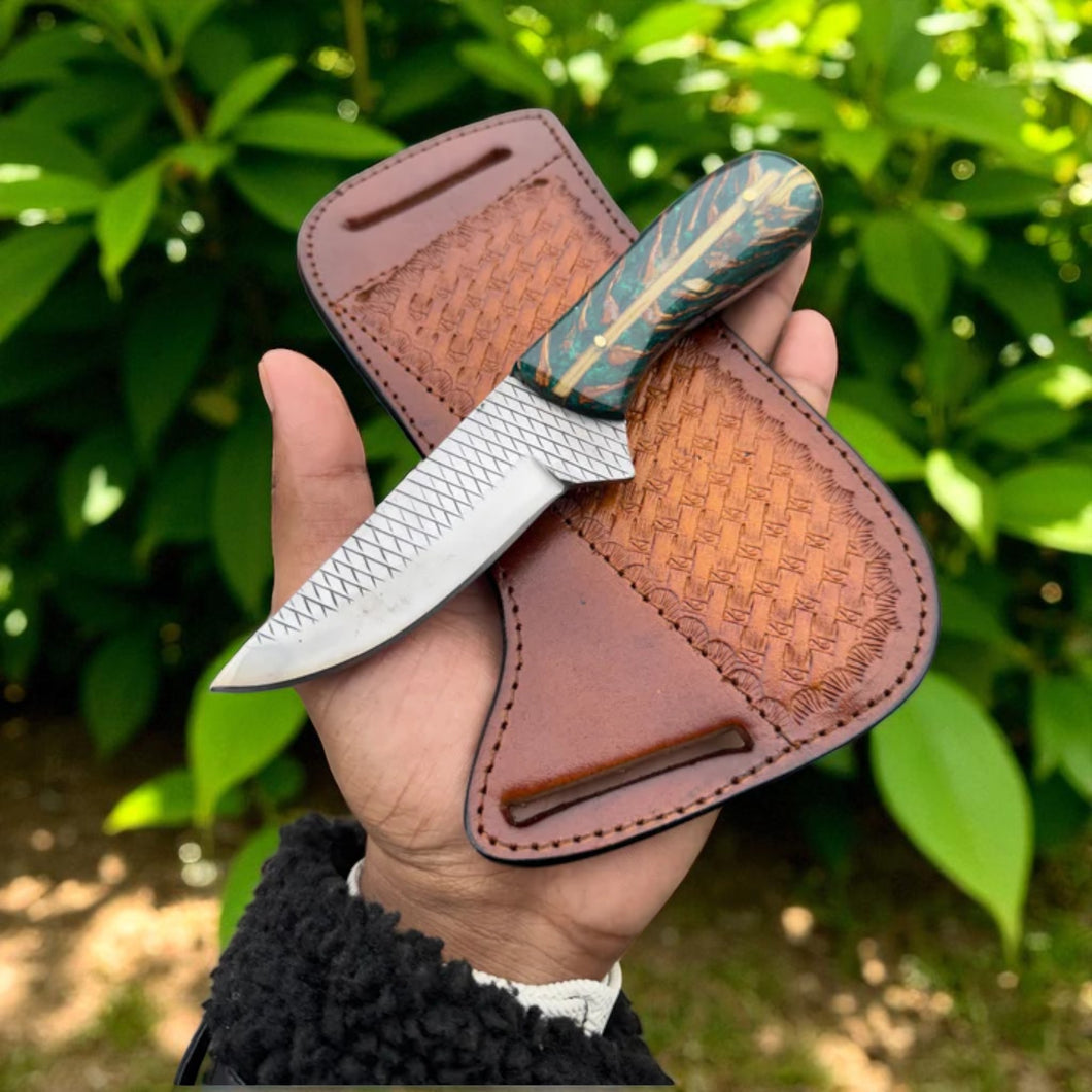 The Falcon Talon – Handcrafted J2 Steel Belt Knife with Pine Cone Resin Handle
