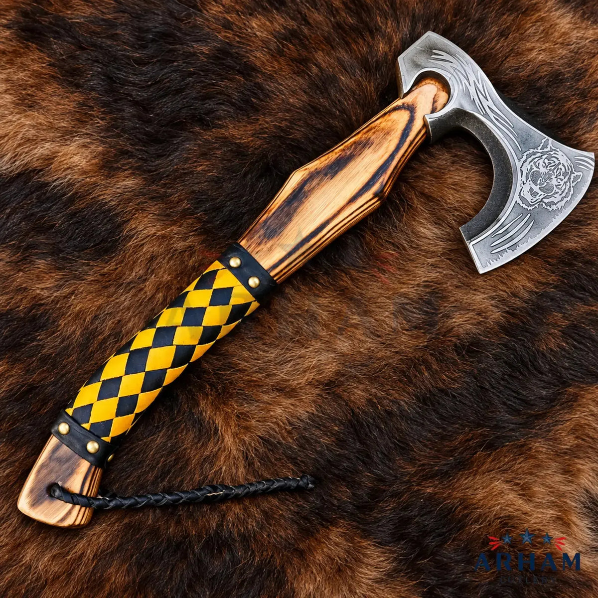 Ashwood Runeforge Hand-Forged Viking Axe – Engraved Carbon Steel & Ash Wood Arham Cutlery
