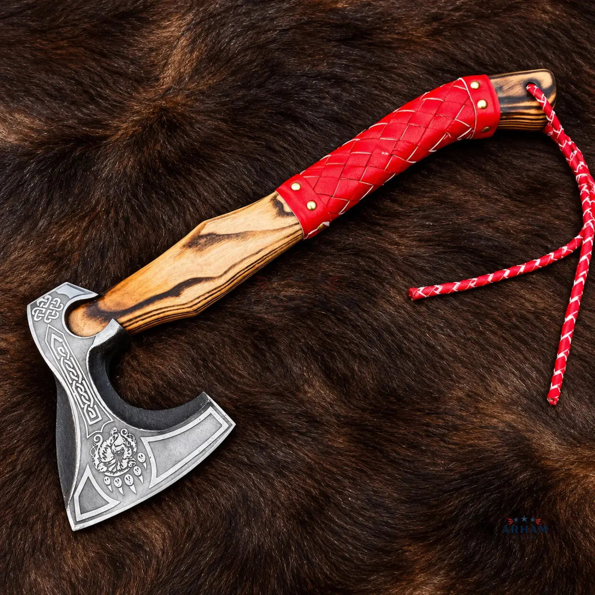 Ashwood Runeborn Engraved Hand-Forged Viking Axe – Carbon Steel & Ash Wood Arham Cutlery