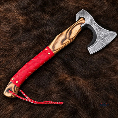 Ashwood Runeborn Engraved Hand-Forged Viking Axe – Carbon Steel & Ash Wood Arham Cutlery