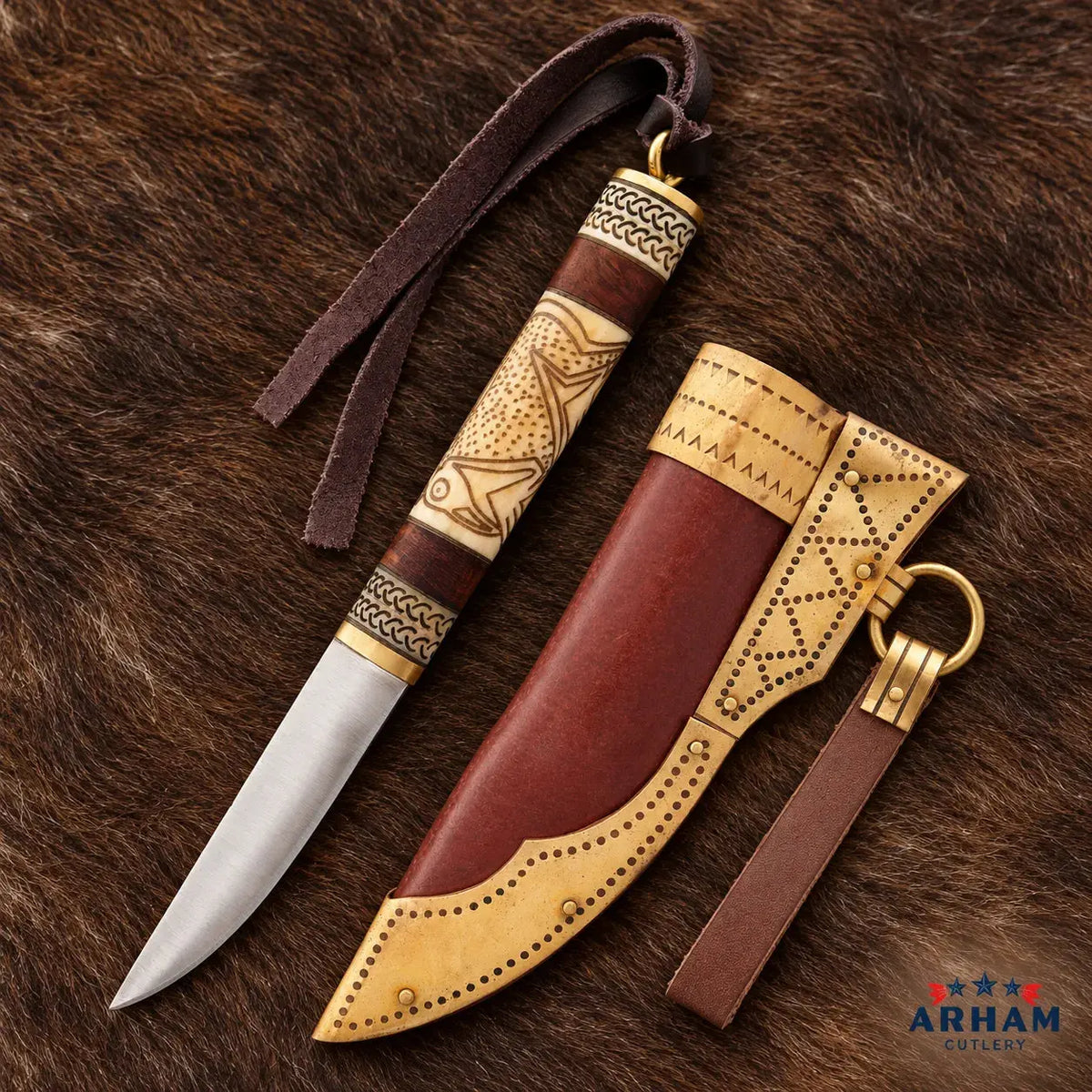 Torslunda Raven Viking Knife – Carbon Steel & Carved Bone Handle Arham Cutlery