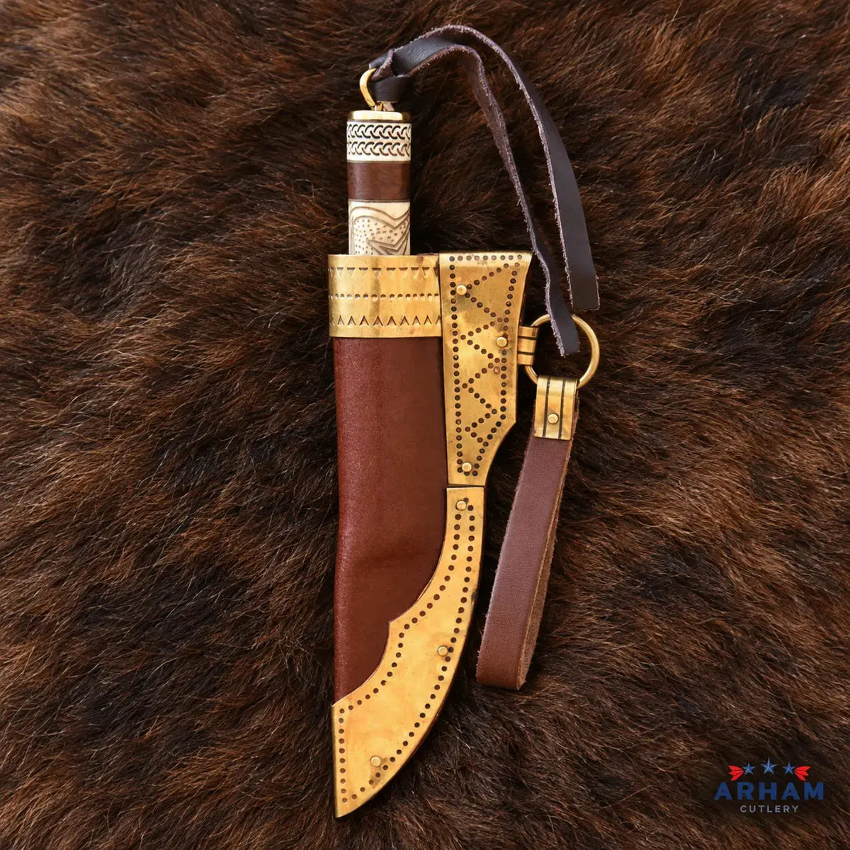 Torslunda Raven Viking Knife – Carbon Steel & Carved Bone Handle Arham Cutlery