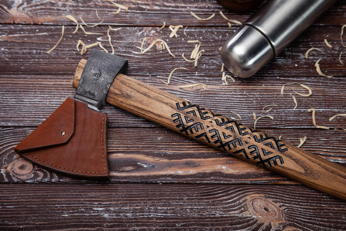 Carpathian Heritage Valashka Axe – Handmade Ethnic Carbon Steel Hatchet with Ash Wood Handle Arham Cutlery