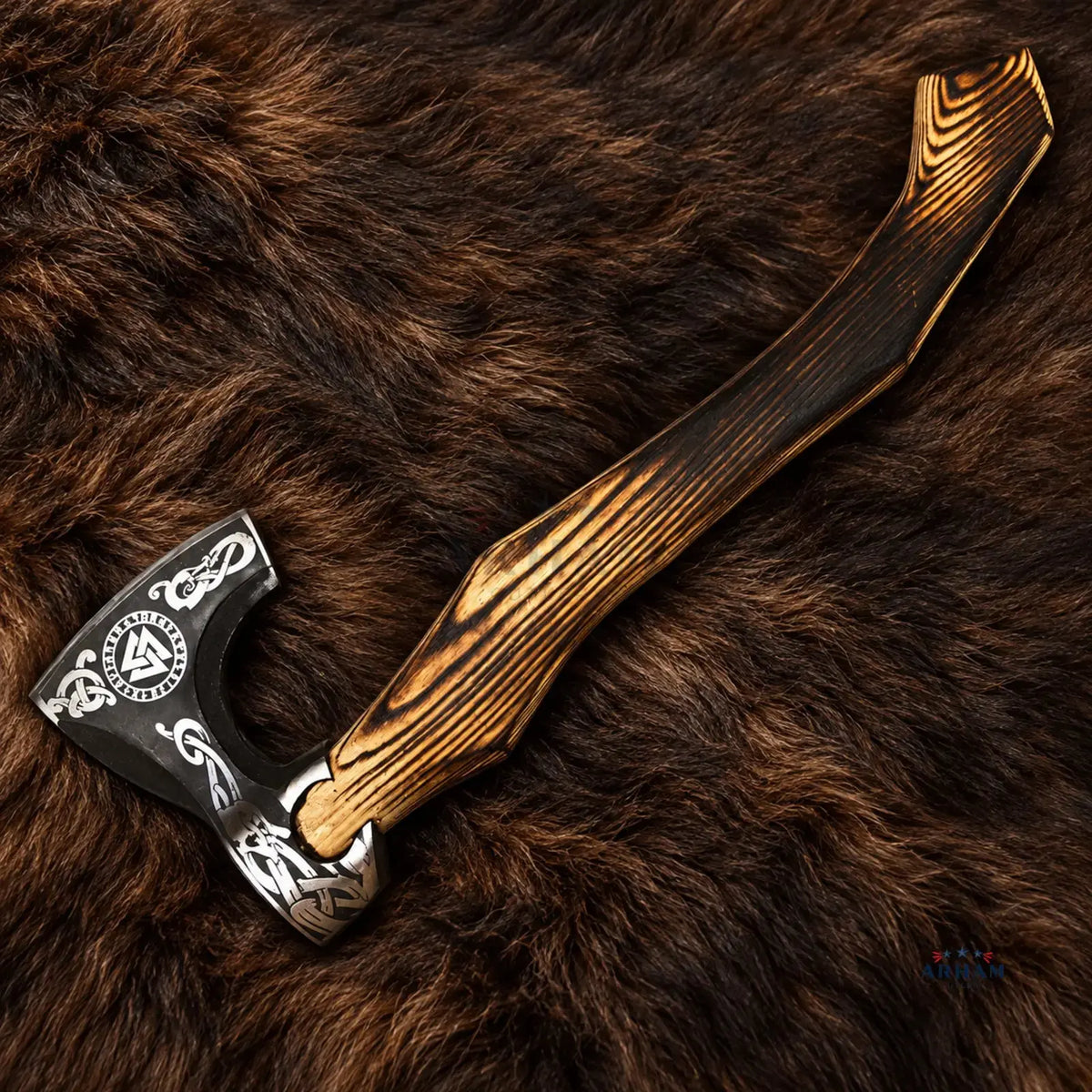 Ashwood Norsewarden Hand Forged Viking Axe – Ash Wood Handle Arham Cutlery