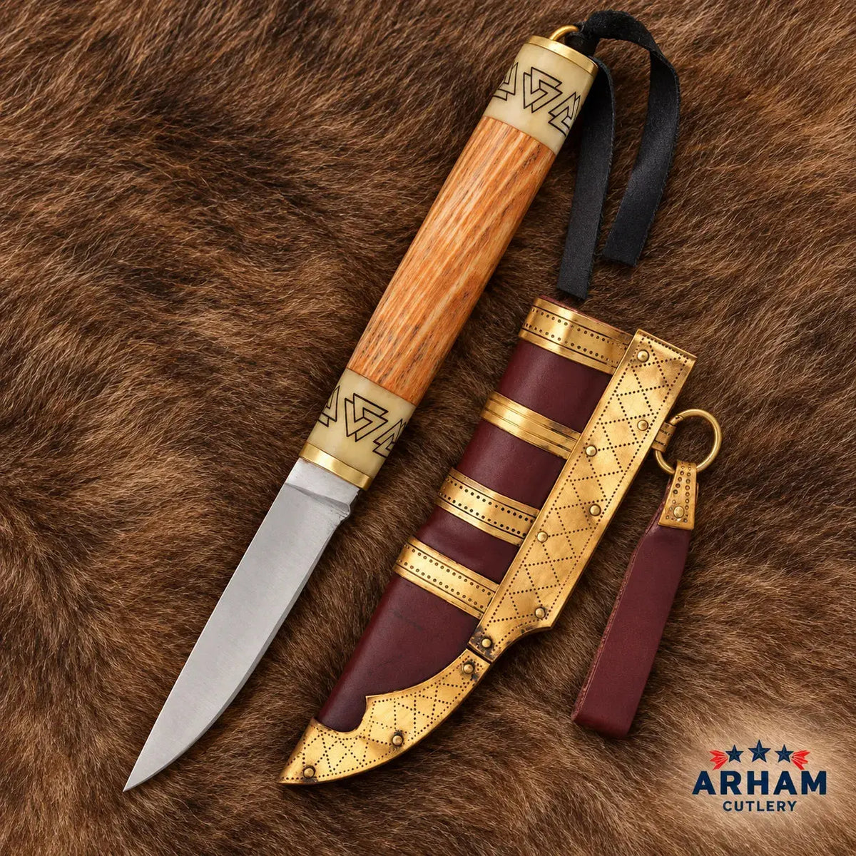 Birka Valknut Small Viking Knife – Carbon Steel Wood & Bone Handle Arham Cutlery