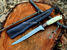 Cargar imagen en el visor de la galería, Custom Damascus Fillet Knife with Camel Bone and Rosewood Handle – Arham Cutlery
