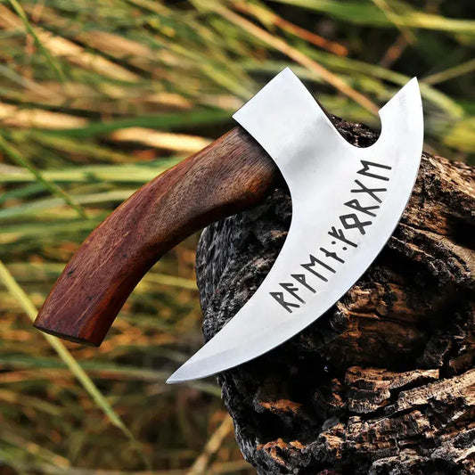 Personalized Viking Axe Pizza Cutter – Hand-Forged Stainless Steel Blade with Ash Wood Handle & Leather Sheath | Arham Cutlery - Arham Cutlery