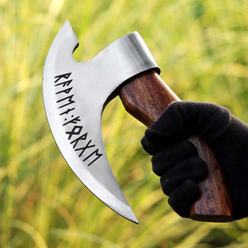 Personalized Viking Axe Pizza Cutter – Hand-Forged Stainless Steel Blade with Ash Wood Handle & Leather Sheath | Arham Cutlery