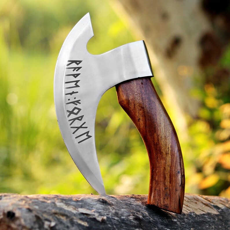 Personalized Viking Axe Pizza Cutter – Hand-Forged Stainless Steel Blade with Ash Wood Handle & Leather Sheath | Arham Cutlery