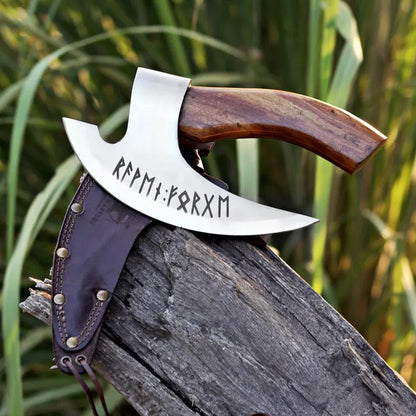 Personalized Viking Axe Pizza Cutter – Hand-Forged Stainless Steel Blade with Ash Wood Handle & Leather Sheath | Arham Cutlery