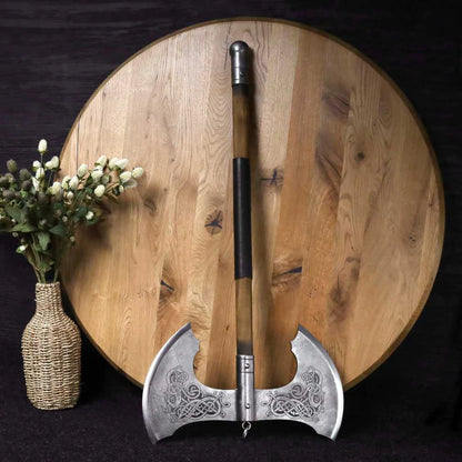 Jotungard Norse Double-Headed Axe – 36" Handmade Viking Battle Axe with Ash Wood Handle Arham Cutlery