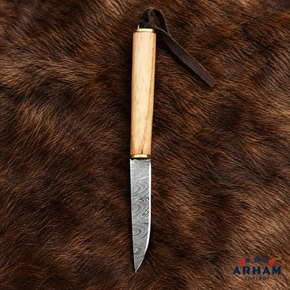 Gotland Raven Viking Knife – Damascus Steel & Wood Handle Arham Cutlery