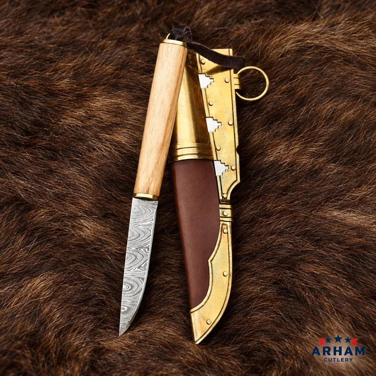Gotland Raven Viking Knife – Damascus Steel & Wood Handle Arham Cutlery