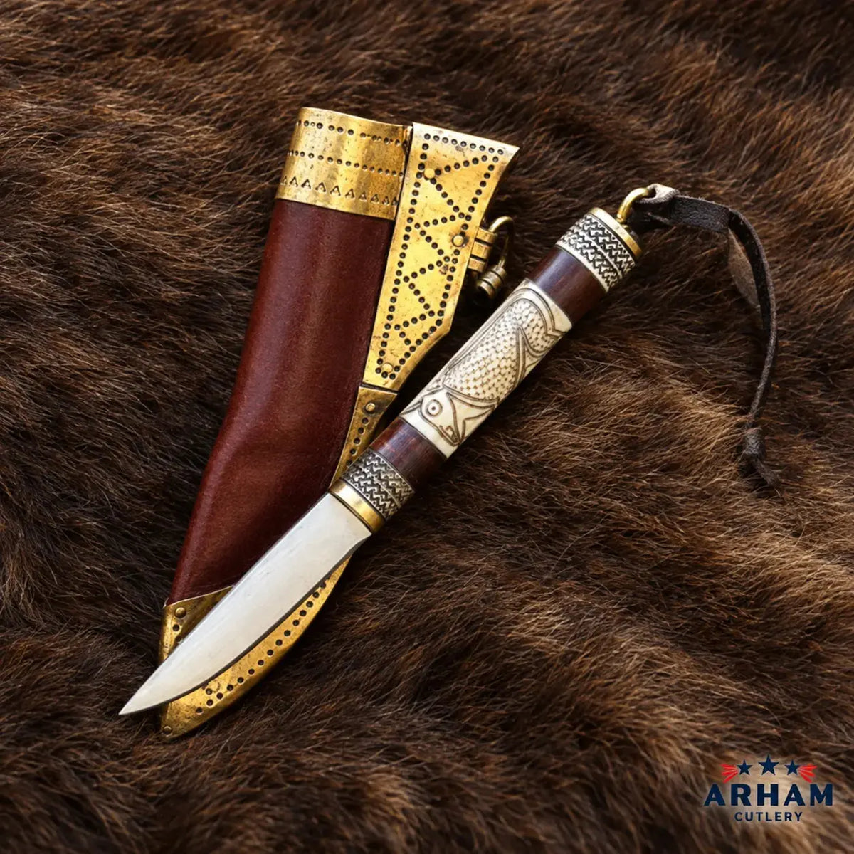 Torslunda Raven Viking Knife – Carbon Steel & Carved Bone Handle Arham Cutlery