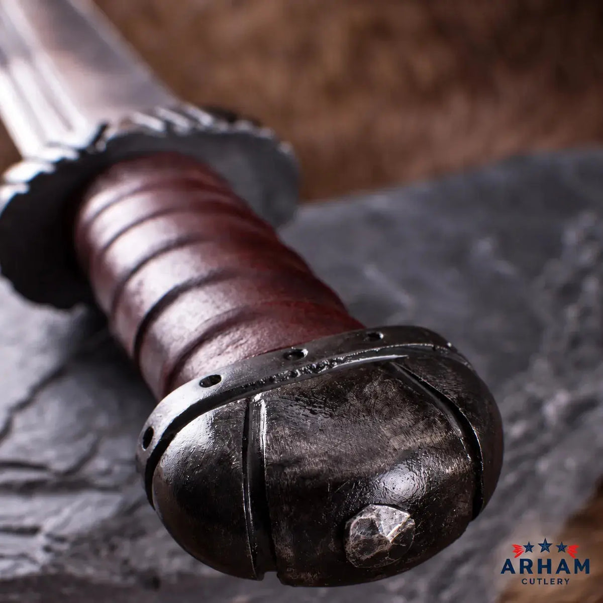 Ironhide Viking Long Seax Knife – Carbon Steel & Leather Wrapped Handle Arham Cutlery