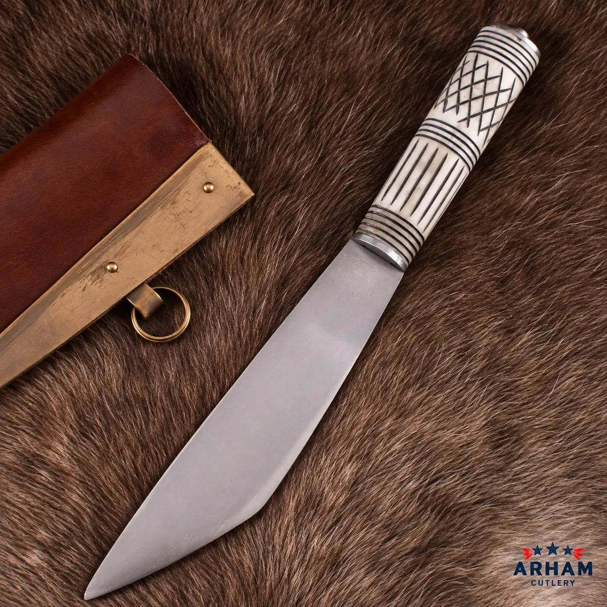Bonecrest Scramasax Viking Seax Knife – Etched Bone Handle Arham Cutlery