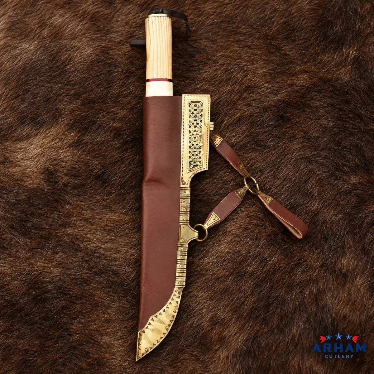 Ravenback Viking Seax Knife – Broken Back Damascus & Bone Handle Arham Cutlery