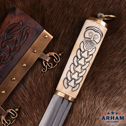 Norse Serpent Viking Seax Knife – Carbon Steel & Etched Bone Handle Arham Cutlery