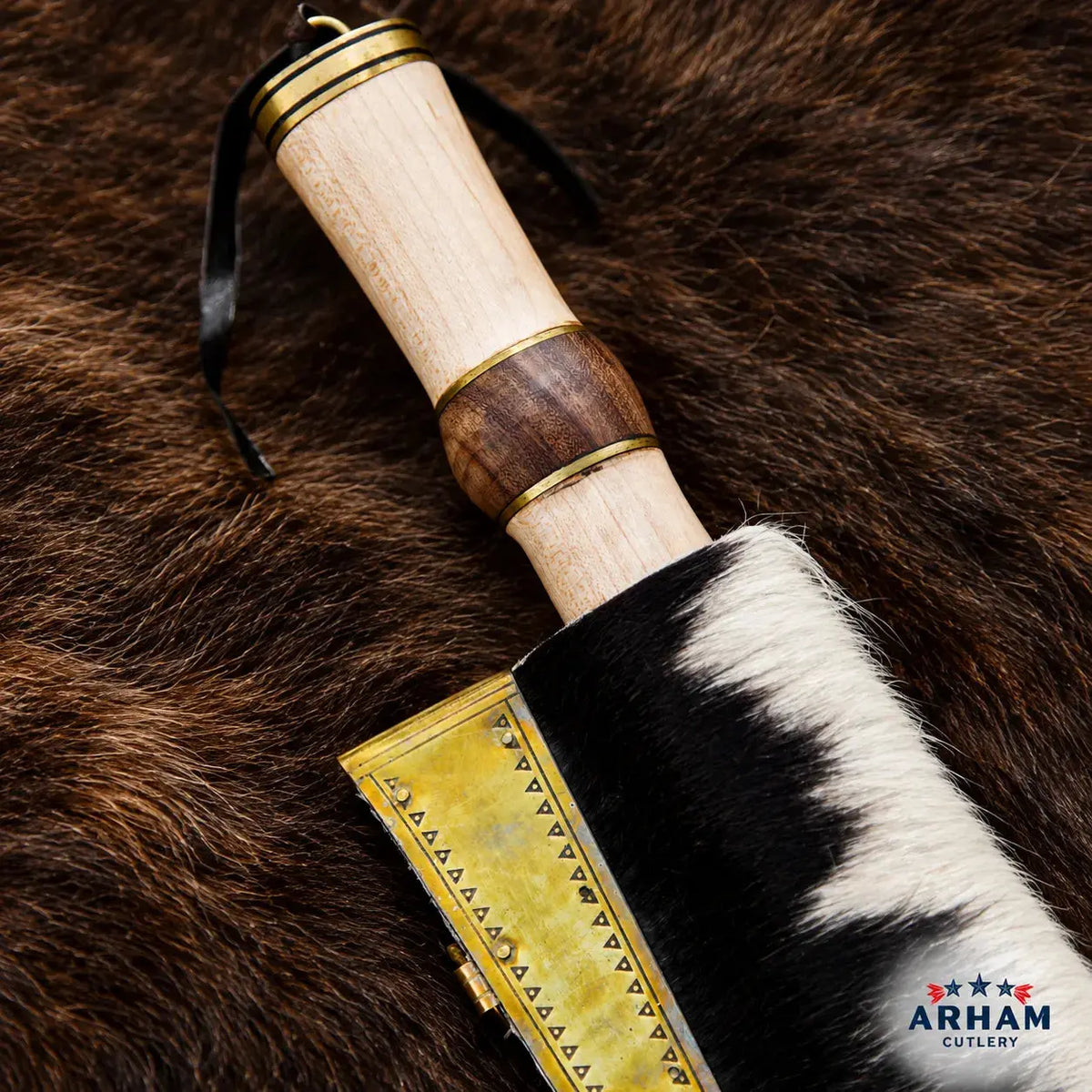 Goatskin Raven Viking Seax Knife – Damascus Steel & Wood Handle Arham Cutlery