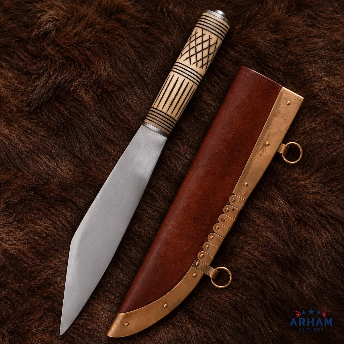 Bonecrest Scramasax Viking Seax Knife – Etched Bone Handle Arham Cutlery