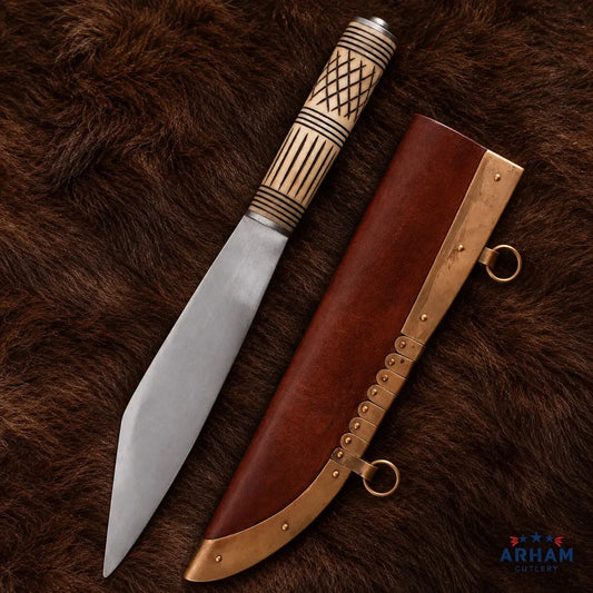 Bonecrest Scramasax Viking Seax Knife – Etched Bone Handle Arham Cutlery