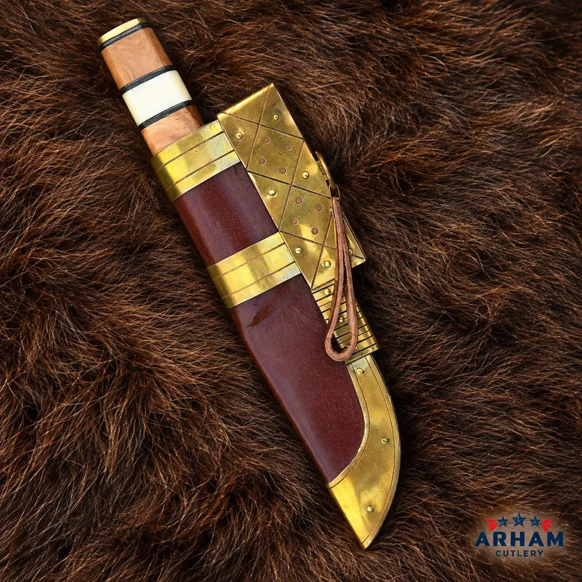 Bonewood Norsecrest Viking Seax Knife – Damascus Steel Wood & Bone Handle Arham Cutlery