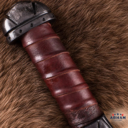 Ironhide Viking Long Seax Knife – Carbon Steel & Leather Wrapped Handle Arham Cutlery