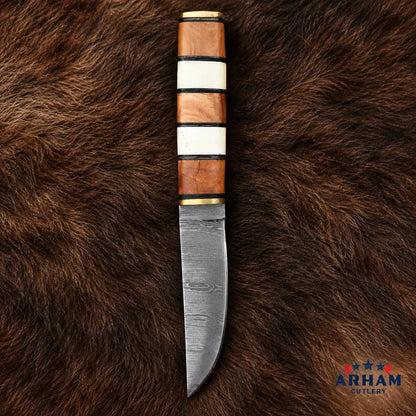 Bonewood Norsecrest Viking Seax Knife – Damascus Steel Wood & Bone Handle Arham Cutlery