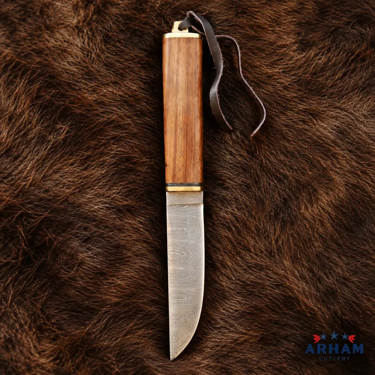 Norsewood Raven Viking Seax Knife – Damascus Steel & Wood Handle Arham Cutlery