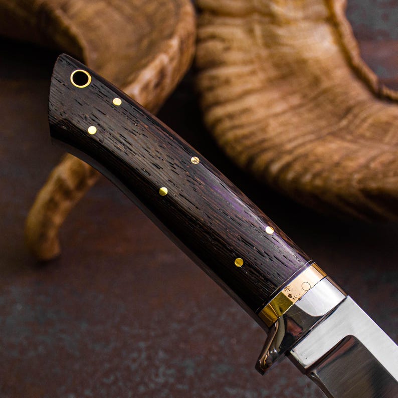 Handmade Stainless Steel Hunting Knife with Wenge Wood Handle – Full Tang Outdoor Knife with Leather Sheath - Arham Cutlery