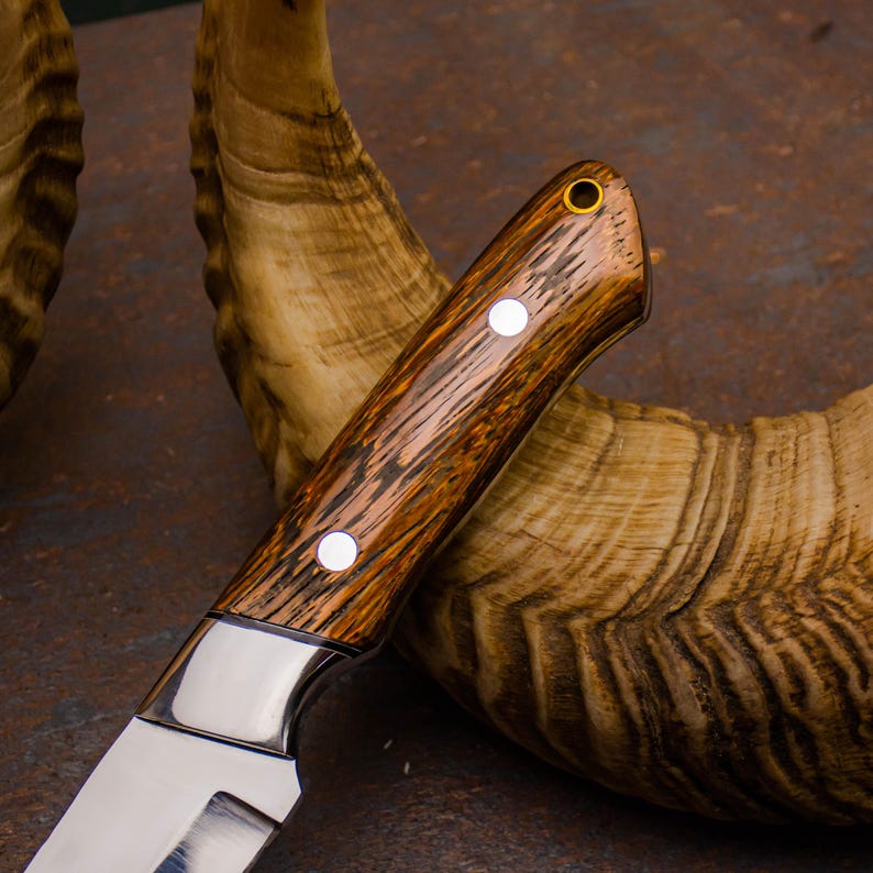 Handmade Hunting Knife with Wenge Wood Handle – High Carbon Steel Blade, Full Tang Outdoor Knife with Leather Sheath - Arham Cutlery