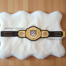 Load image into Gallery viewer, WWE World Heavyweight Championship Replica Title Belt with gold zinc alloy plates and black strap

