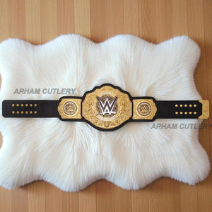 WWE World Heavyweight Championship Replica Title Belt with gold zinc alloy plates and black strap