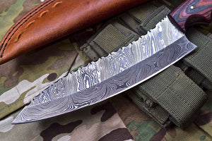 Custom Made Damascus Steel Kitchen / Chef Knife With Leather Sheath A-156 - Arham Cutlery