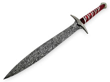 Lade das Bild in den Galerie-Viewer, Custom Handmade Damascus Steel Sword With Leather Sheath A-145 - Arham Cutlery
