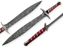 Lade das Bild in den Galerie-Viewer, Custom Handmade Damascus Steel Sword With Leather Sheath A-145 - Arham Cutlery
